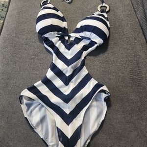 Striped Cut Out Swimsuit
